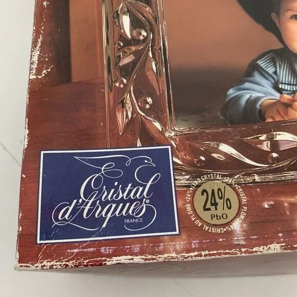 Vintage Cristal d'Arques France 24% Lead Crystal Desk Clock Photo Frame Set For Sale In Panama City, FL - Image 6 of 11