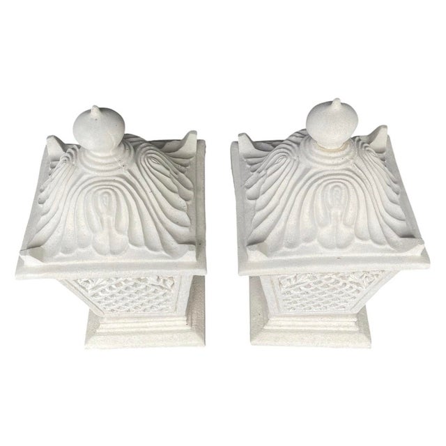 2000 - 2009 A Pair of Vintage Palm Beach Style Cast Stone Garden Lanterns For Sale - Image 5 of 12