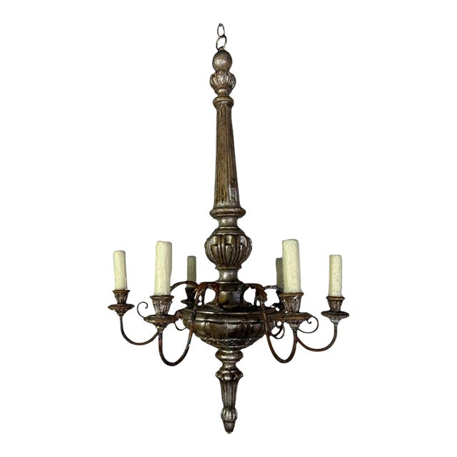 Italian Silvered Wood and Iron Six-Light Chandelier For Sale