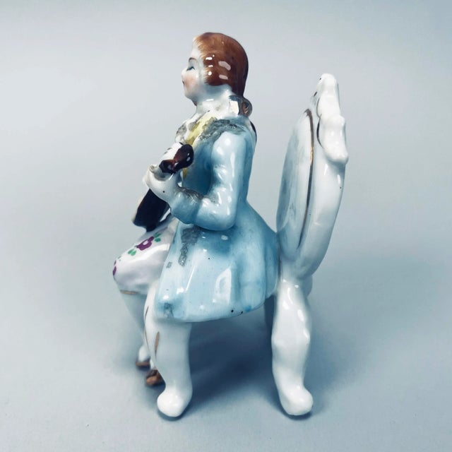 Vintage Bavienthal Hand Painted Porcelain Rococo Figurine Seated Musician For Sale In New York - Image 6 of 13