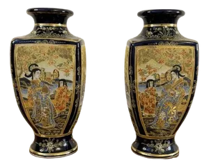 Antique Japanese Satsuma Vases, 1900, Set of 2