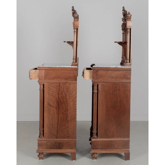 Wood Pair of Italian Walnut Marble Top Nightstands For Sale - Image 7 of 10