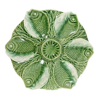 Late 20th Century Rare Bordallo Pinheiro Majolica Oyster Plate Fish Form Made in Portugal For Sale
