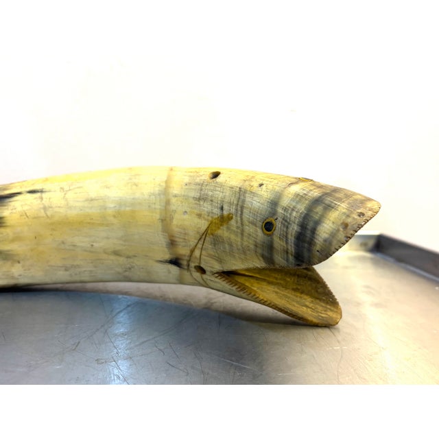 Rustic Carved Horn Fish Sculpture For Sale - Image 3 of 5
