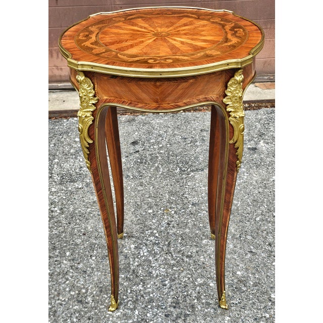 Haentges Freres Attributed Gilt-Bronze and Kingwood Tulipwood Inlaid Gueridon. Paris, Circa 1890s For Sale In Washington DC - Image 6 of 12