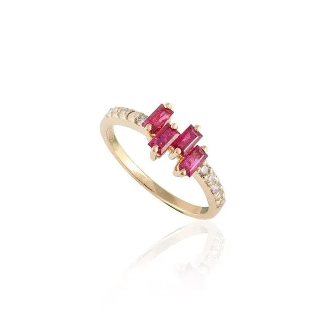 Baguette Cut Ruby Diamond Proposal Ring in 14k Solid Gold Size 7 For Sale - Image 10 of 15