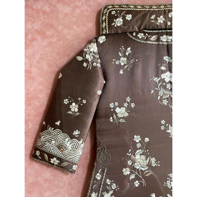 Wood Framed Antique Two-Piece Chinese Embroidery Winter Jacket Ensemble For Sale - Image 7 of 17