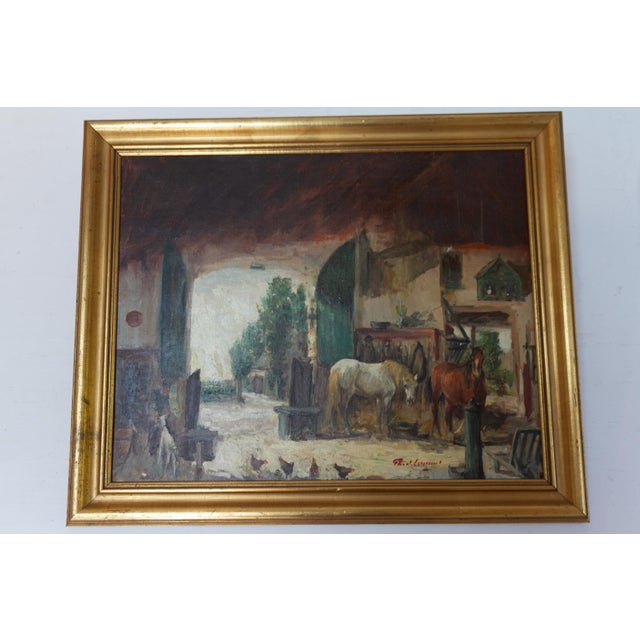Th. De Leeuw, Stable with Horses, 1920s, Oil Painting on Canvas, Framed For Sale - Image 10 of 18