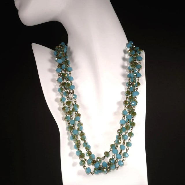 This is part of Chairish’s Fine Jewelry assortment. Introducing the Custom-Made 80-Inch Teal Crystal Bead Necklace – a...