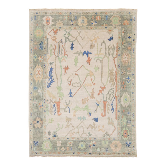 Contemporary Modern Oushak Style Hand-Knotted Wool Area Rug in Soft Neutrals For Sale