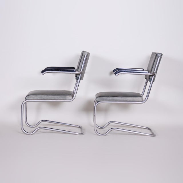 Vintage Tubular and Leather Armchairs by Ladislav Žák for Hynek Gottwald, 1930s, Set of 2 For Sale - Image 6 of 18