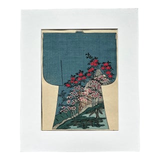 Matted "Japanese Garden" Antique 1886 Japanese Kimono Design Woodblock Print For Sale