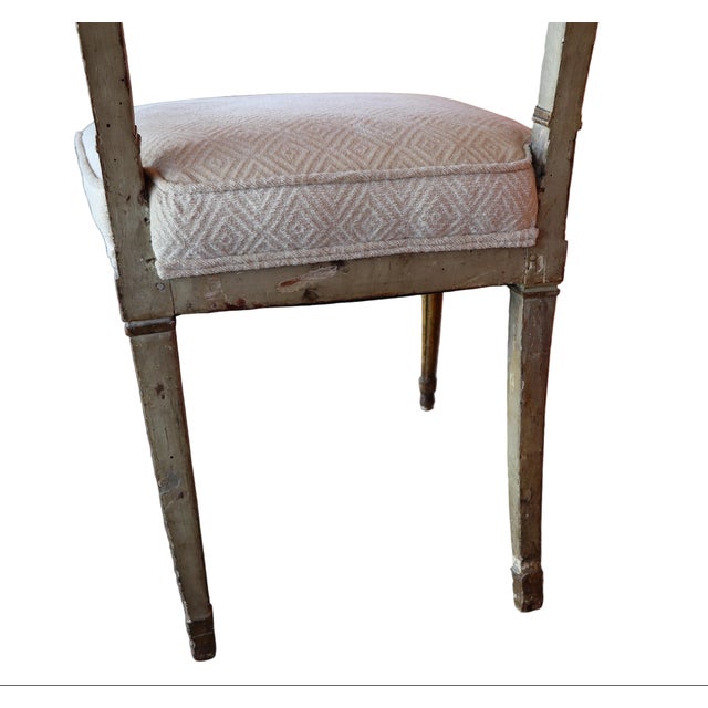 Cream Pair of Antique Gustavian Style Open Back Chairs With Diamond Pattern Upholstery For Sale - Image 8 of 10