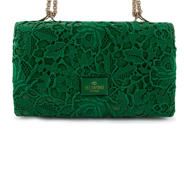 Animal Skin Valentino Garavani Green Leather Rockstud Shoulder Handbag For Sale - Image 7 of 12