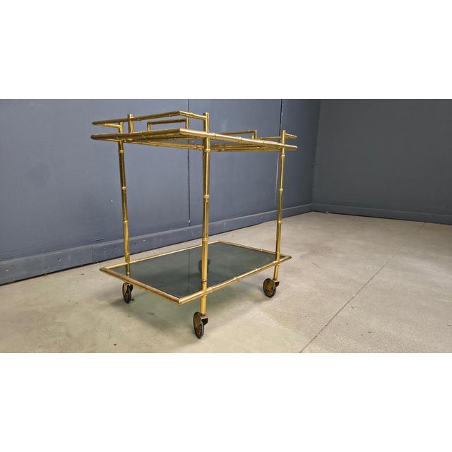 1960s Vintage Brass Faux Bamboo Serving Cart, 1960s For Sale - Image 5 of 12