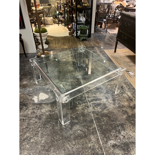 Mid-Century Modern 1970's Lucite Coffee Table With Glass Top For Sale - Image 3 of 5