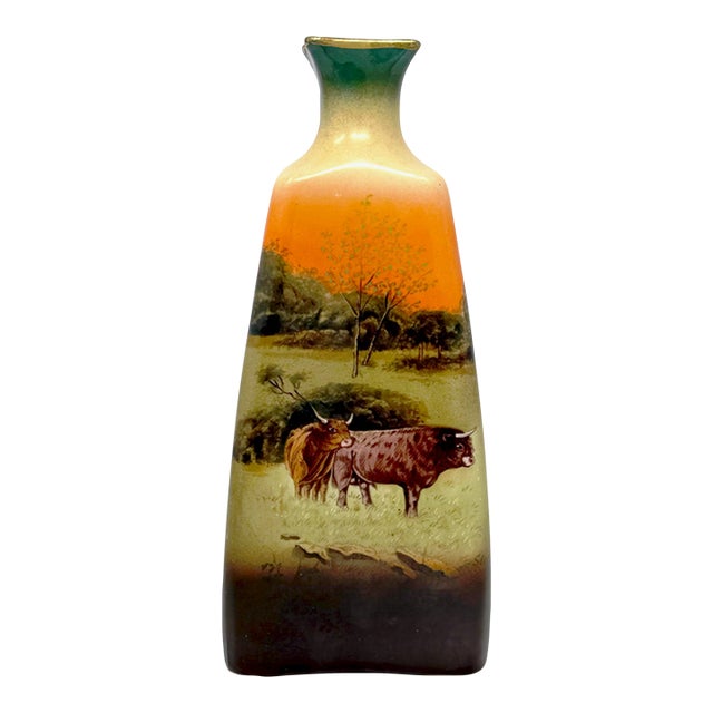 Vintage Robert Hanke Rh Austria Pottery Vase Cattle Landscape Scenic Sunset For Sale
