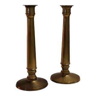 1980s Ralph Lauren Solid Brass Candle Holders- A Pair For Sale