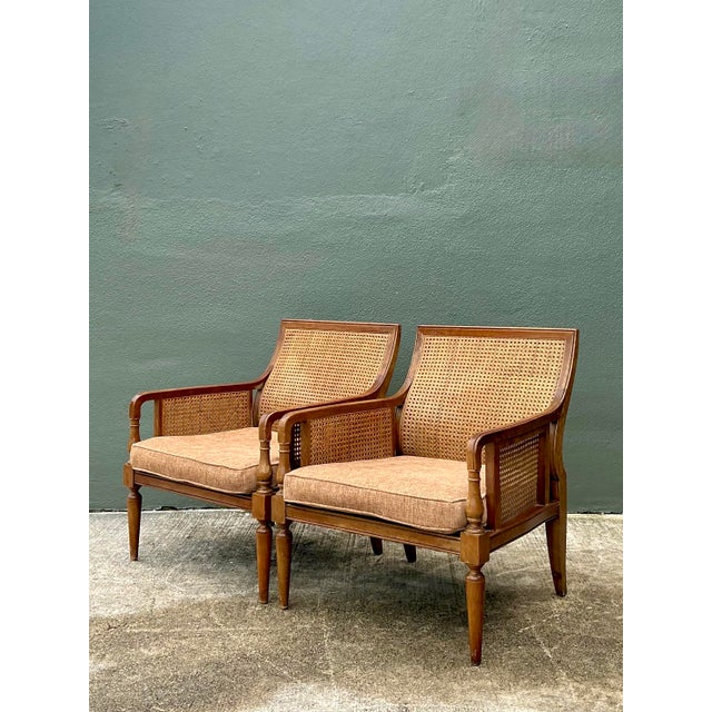 Mid-Century Modern Vintage Baker Cane Panel Lounge Chairs - A Pair For Sale - Image 3 of 12