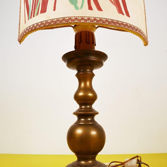 Vintage Metal Table Lamp with Hand-Painted Lampshade For Sale - Image 6 of 10