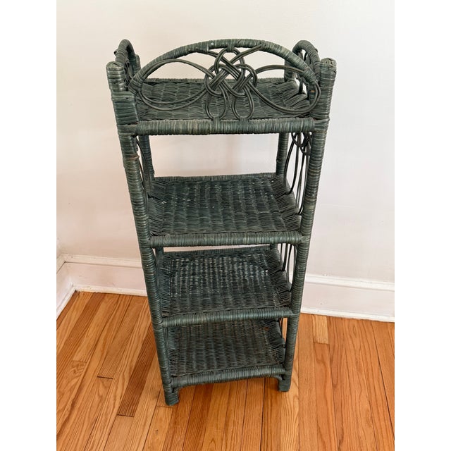 Vintage Green Wicker Shelf With Four Tiers For Sale - Image 9 of 10