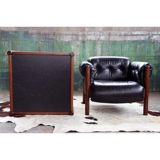 1970s Mid-Century Black Surface and Dark Wood Frame Coffee Table For Sale - Image 5 of 11