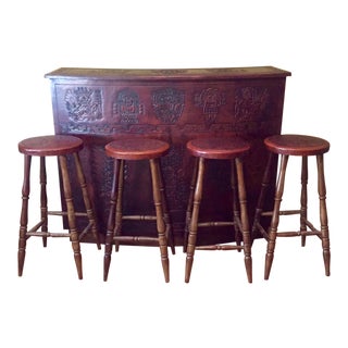 Late 20th Century Vintage Peruvian Hand Tooled Handmade Leather Bar- 5 Pieces For Sale