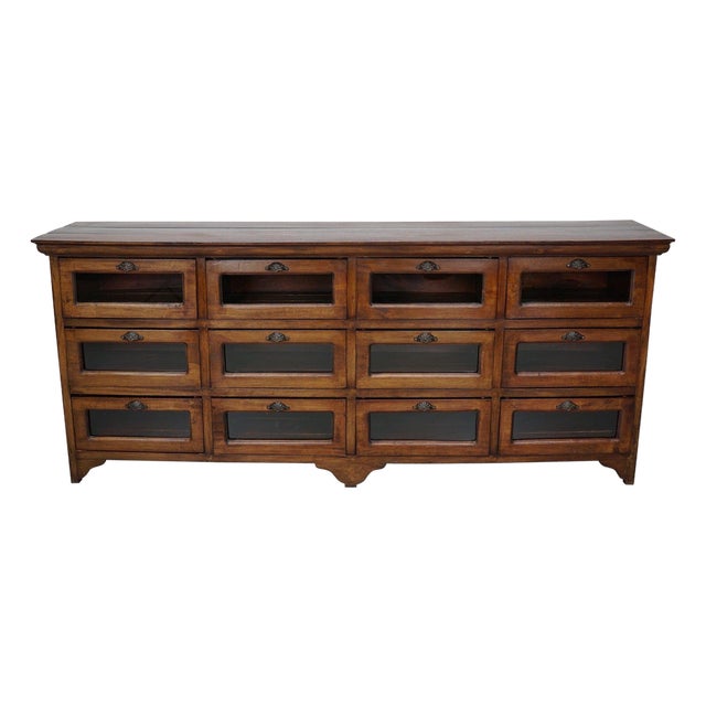 Vintage Dutch Teak Haberdashery Shop Cabinet / Vitrine For Sale