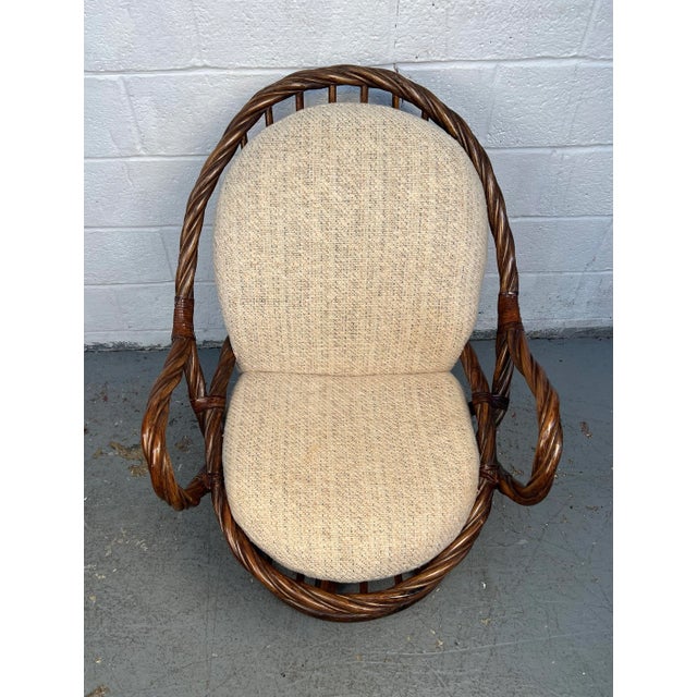 Mid 20th Century Pair of Reed and Bamboo-Wrapped Swivel Chairs For Sale - Image 5 of 10
