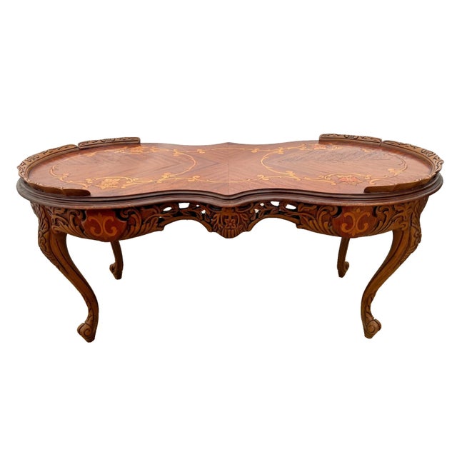 1940s Vintage Oval Shaped Coffee Table Italian Marquetry Floral Inlay Parquetry For Sale - Image 5 of 12