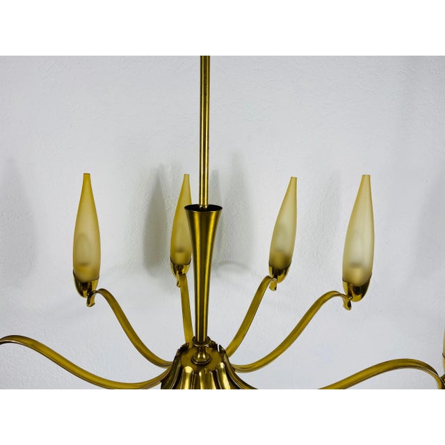 Mid-Century Modern Stilnovo Mid-Century Modern Italian Brass and Glass Chandelier, 1960s For Sale - Image 3 of 13
