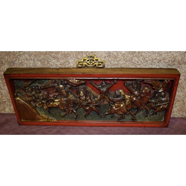 Antique Asian Carved Figural Plaque W/Brass Hanger For Sale - Image 9 of 13