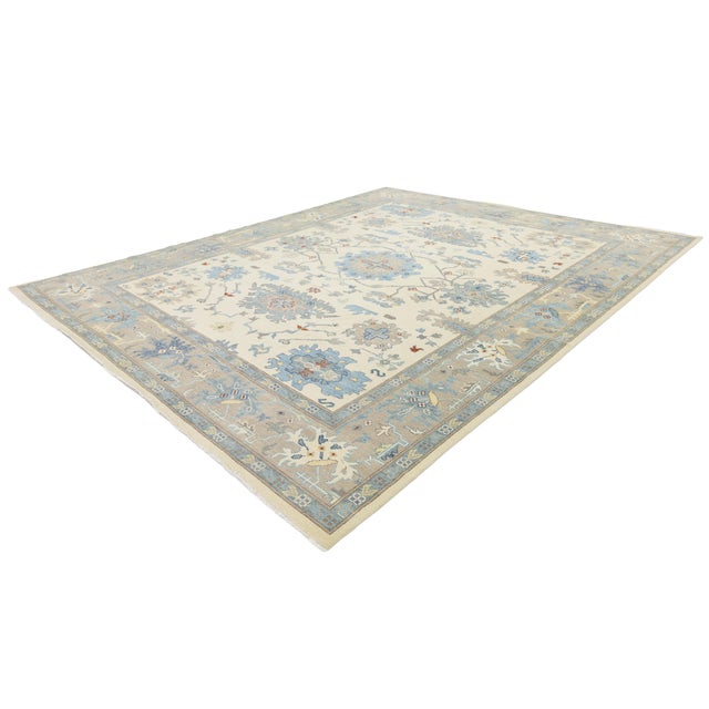 12x15 Modern Oushak Style Hand-Knot Wool Area Rug in Soft Slate Blue and Beige For Sale - Image 11 of 12