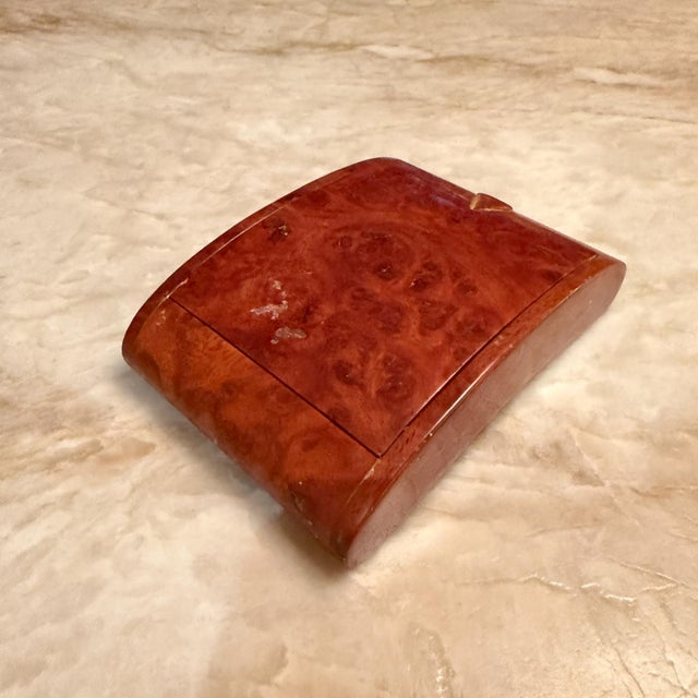 1960s Collectible Vintage Antique Small Wooden Box Burlwood Cigarette Jewelry For Sale - Image 5 of 10