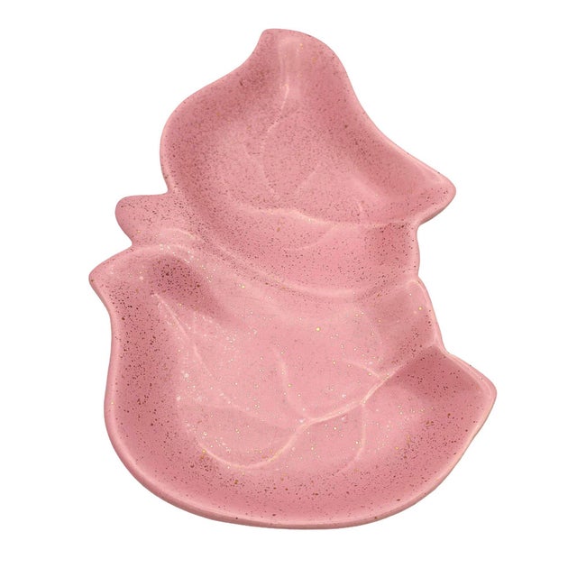 Mid-Century Modern 1950s Large California Pottery Pink Candy Dish With Speckled Gold Accent For Sale - Image 3 of 5