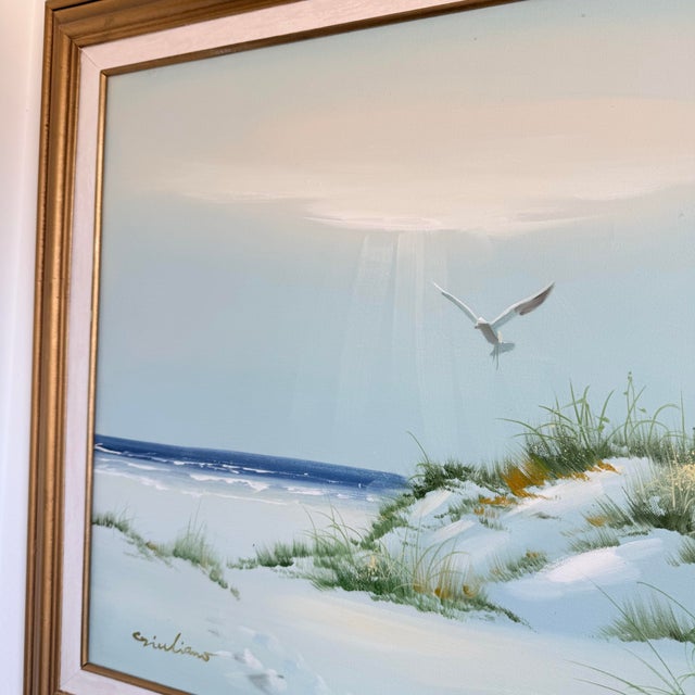 1970s Signed Oil Painting on Canvas Coastal Dunes in Gold Frame For Sale - Image 5 of 8