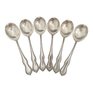 Holmes & Edwards Pearl 1898 Silverplate Round Bowl Gumbo Soup Spoons - Set of 6 For Sale