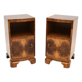 Art Deco Burr Walnut Bedside Cabinets, 1930s, Set of 2 For Sale
