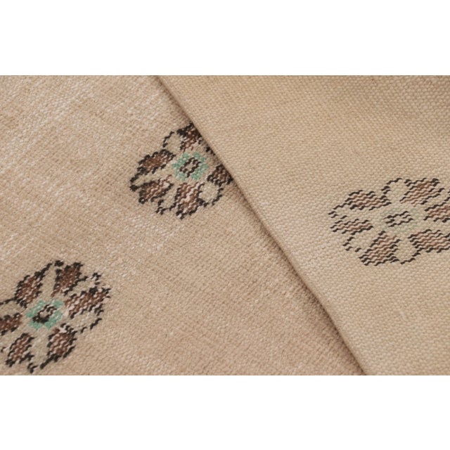 Textile Vintage Turkish Runner, Beige With Brown and Blue Floral Design - Rug & Kilim For Sale - Image 7 of 7