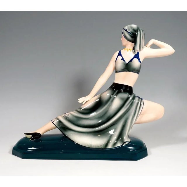 Lady Dancer Figurine in Harem Costume attributed to Josef Lorenzl for Goldscheider, Vienna, Austria, 1930s For Sale - Image 3 of 8