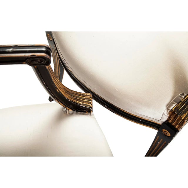 Early 19th Century Italian Regency Style Ebony & Gilt Armchairs in European Silk - a Pair For Sale - Image 4 of 13