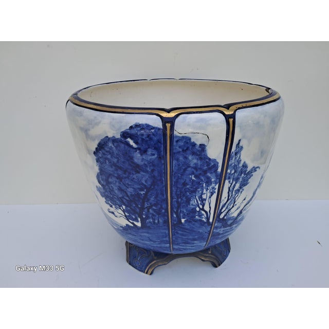 Large French Blue and White Cache Pot, 1906 For Sale - Image 3 of 10