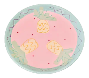 Vintage Susan Painter ‘Pineapples’ Pink Pie Cake Dish Plate Serving Platter Pottery Studio Artist Signed