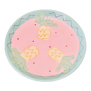 Vintage Susan Painter’ Pink Pie Cake Dish Plate Serving Platter Pottery ‘Pineapples Design Studio Artist Signed For Sale