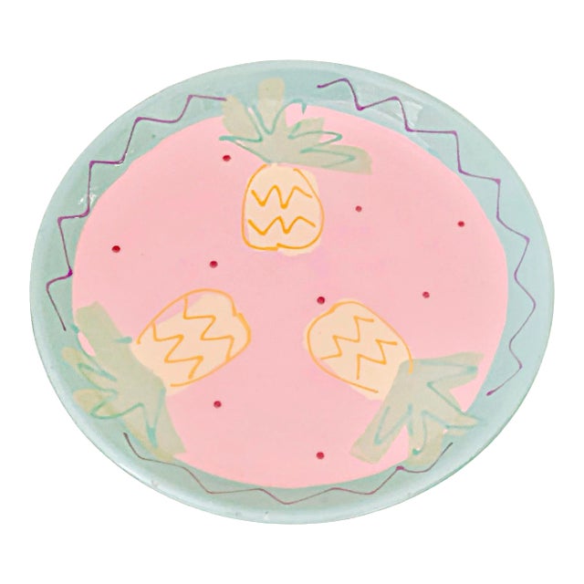 Vintage Susan Painter’ Pink Pie Cake Dish Plate Serving Platter Pottery ‘Pineapples Design Studio Artist Signed For Sale