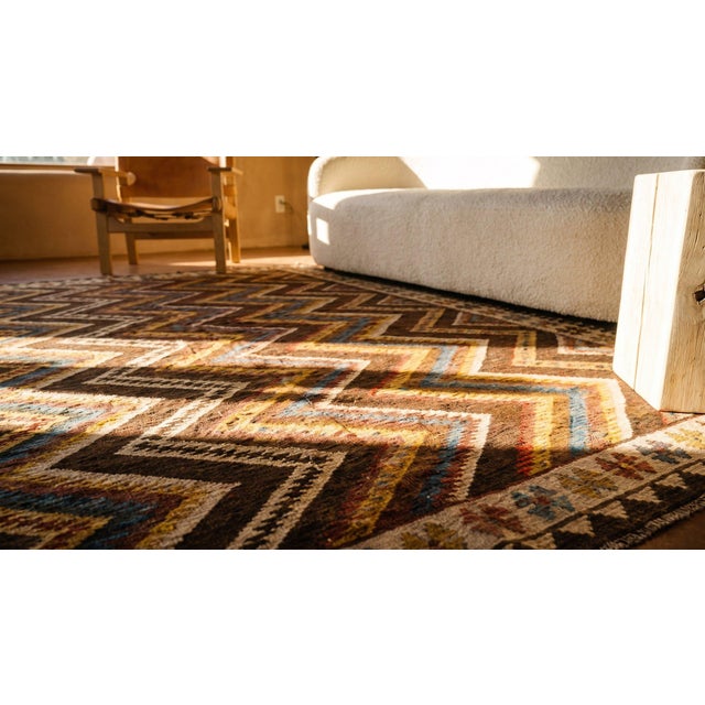 1900s Multicolor Zigzag Kilim Antique Flat Woven Nw Persian Rug 5’x6’2” Carpet For Sale In New York - Image 6 of 7