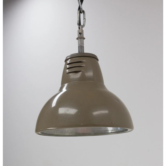 French Holophane Style Tole and Glass Pendant Lamp, 1960s For Sale - Image 3 of 7