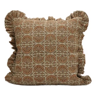 Fabdivine Handmade Frill Cushion Cover Rust 20x20 Inch Thick Linen- Bhejni For Sale