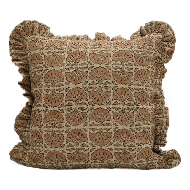 Fabdivine Handmade Frill Cushion Cover Rust 20x20 Inch Thick Linen- Bhejni For Sale