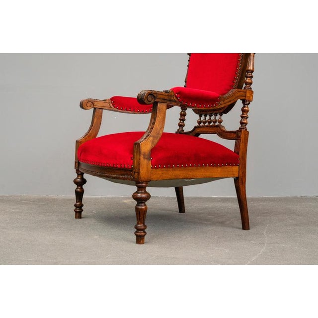 Antique Mahogany Armchair in Red, 1800s For Sale - Image 15 of 17
